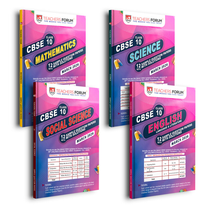 Teachers Forum CBSE Sample Question Paper Bundle Class 10 Mathematics, Science, Social Science & English (For 2026 Board Exam)