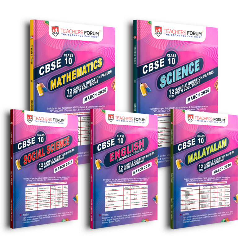 Teachers Forum CBSE Sample Question Paper Bundle Class 10 Mathematics, Science, Social Science, English & Malayalam (For 2026 Board Exam)