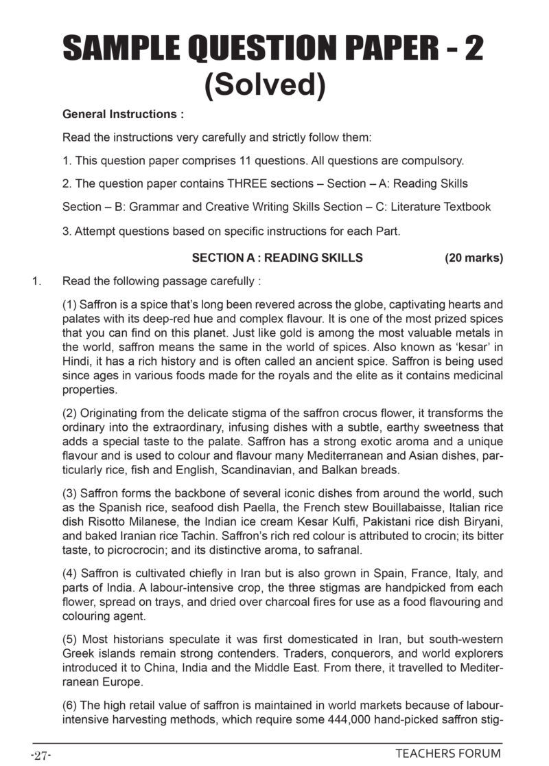 Teachers Forum CBSE Sample Question Paper Class 10 English (For 2026 Board Exam) - Image 6