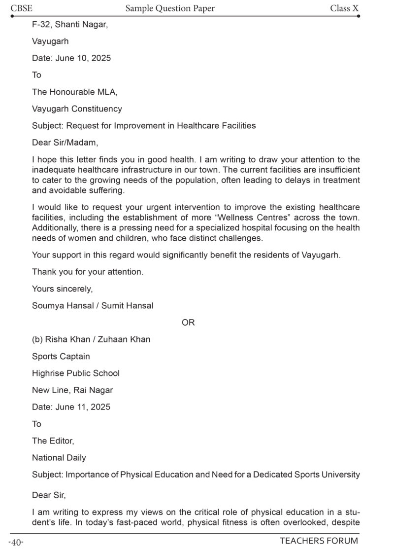 Teachers Forum CBSE Sample Question Paper Class 10 English (For 2026 Board Exam) - Image 7