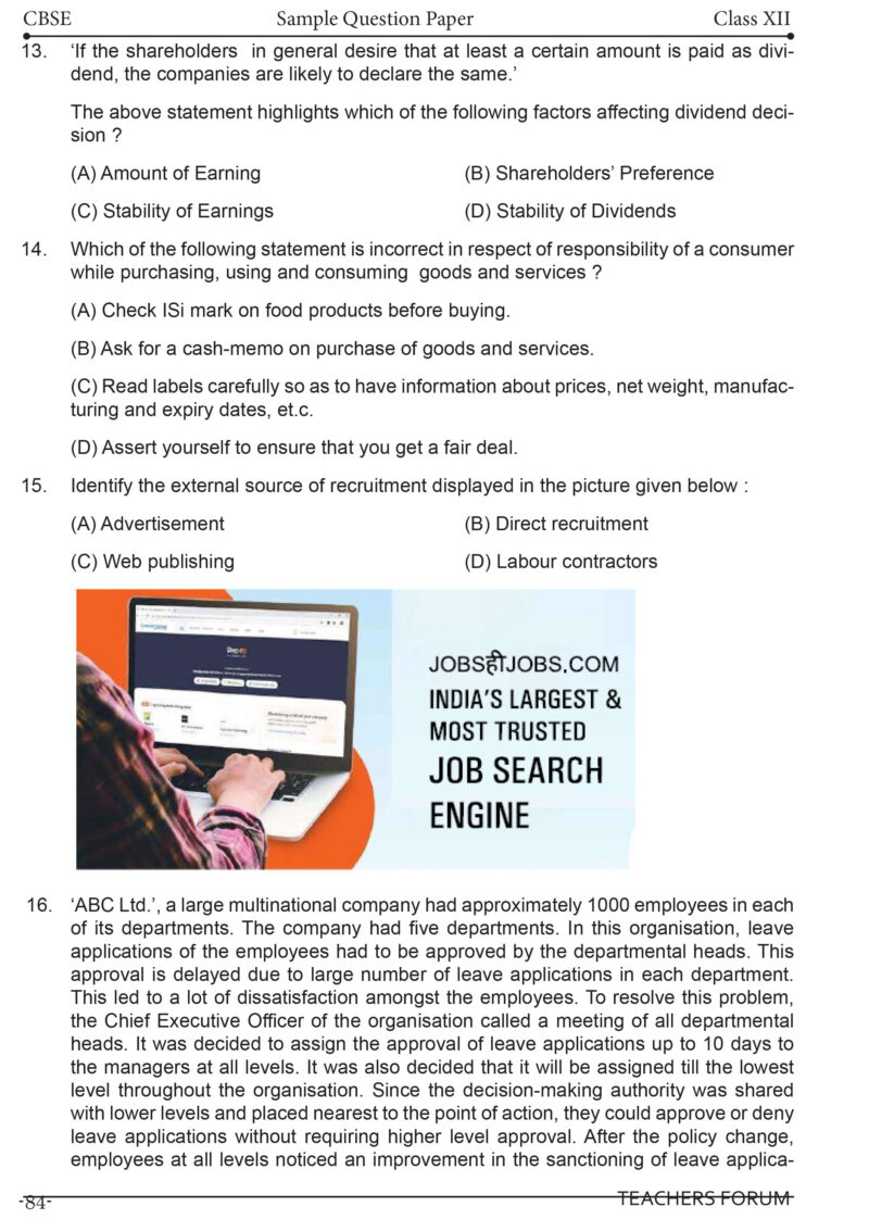 Teachers Forum CBSE Sample Question Paper Class 12 Business Studies (For 2026 Board Exam) - Image 9
