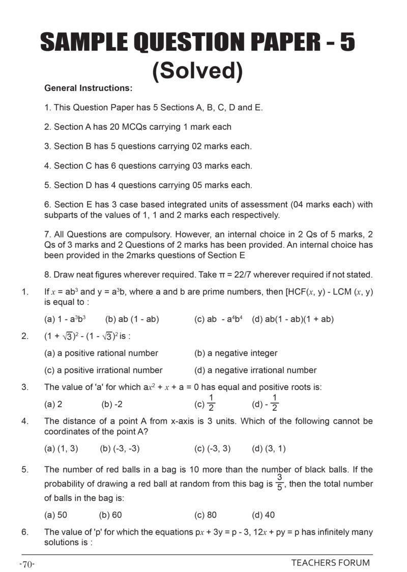 Teachers Forum CBSE Sample Question Paper Class 10 Mathematics Standard (For 2026 Board Exam) - Image 9