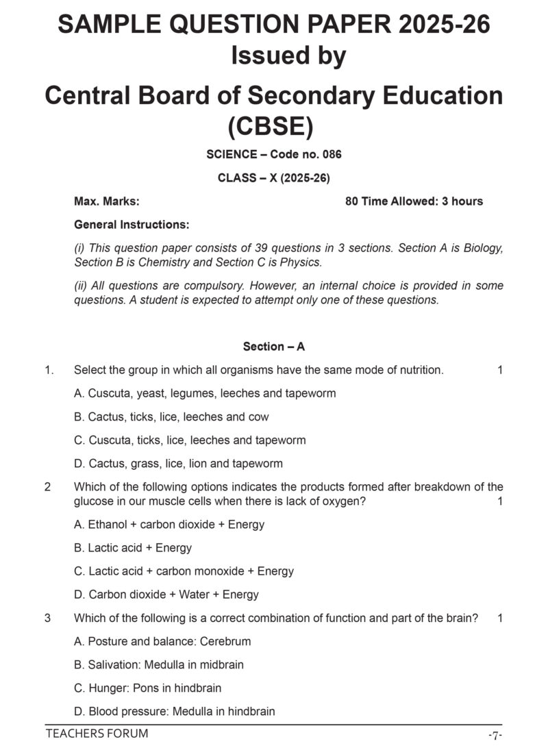 Teachers Forum CBSE Sample Question Paper Class 10 Science (For 2026 Board Exam) - Image 7