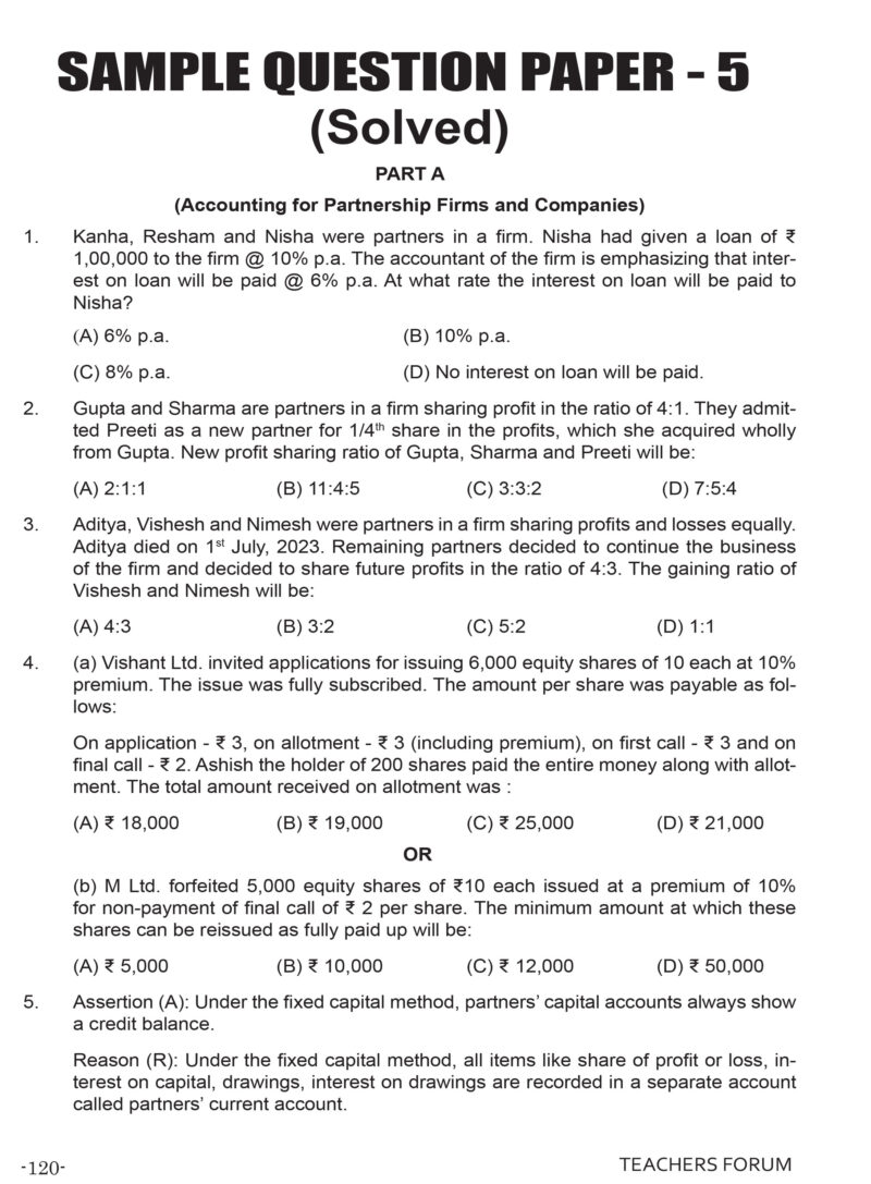 Teachers Forum CBSE Sample Question Paper Class 12 Accountancy (For 2026 Board Exam) - Image 9