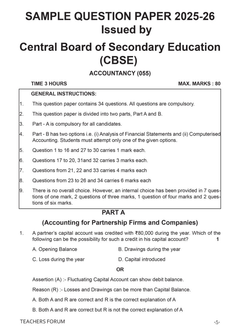 Teachers Forum CBSE Sample Question Paper Class 12 Accountancy (For 2026 Board Exam) - Image 4
