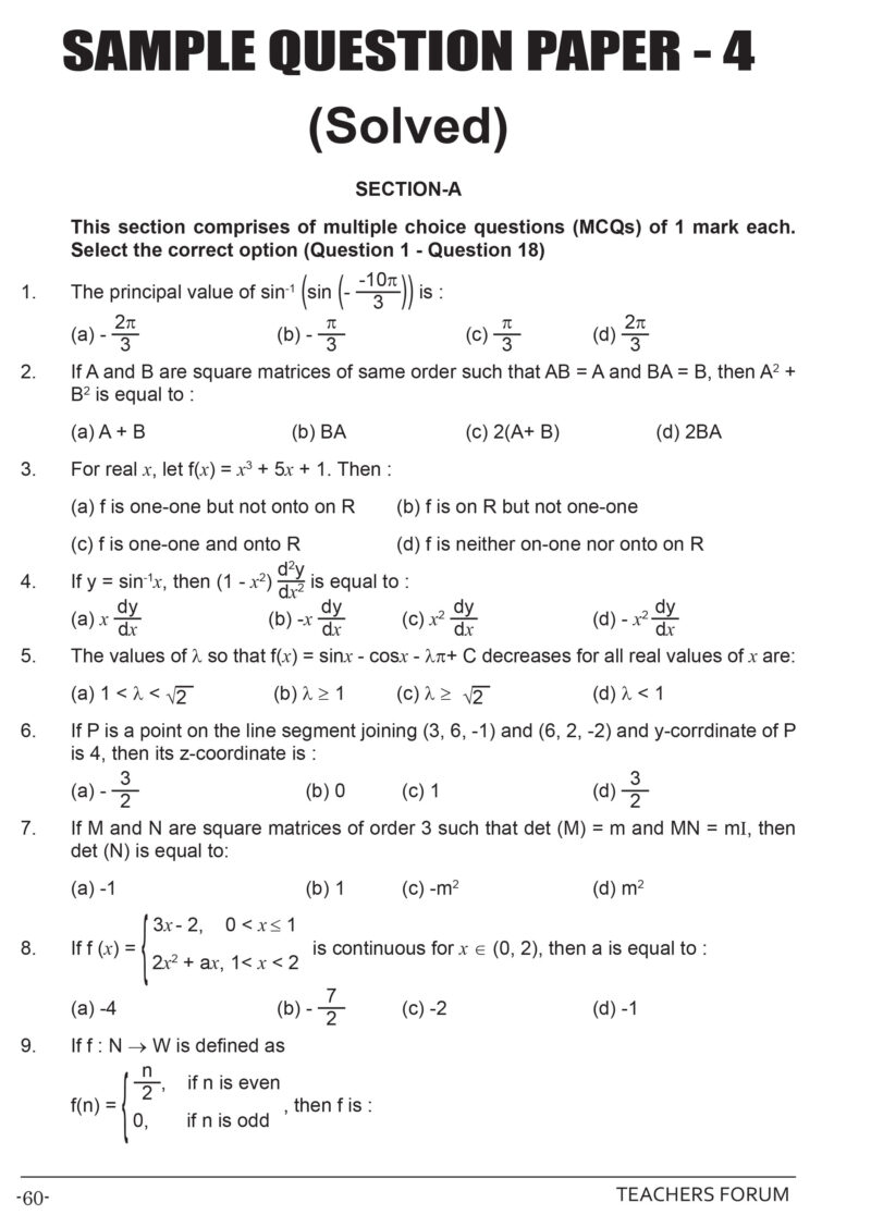Teachers Forum CBSE Sample Question Paper Class 12 Mathematics (For 2026 Board Exam) - Image 8